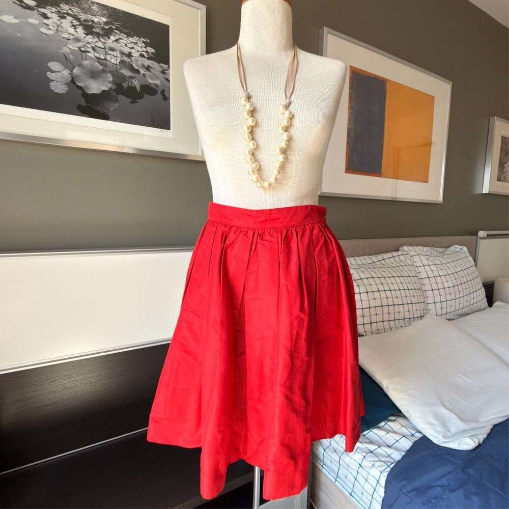 Miu Miu Deep Red Pleated Taffeta Flare Skirt Party Cocktails Designer Sz 46
